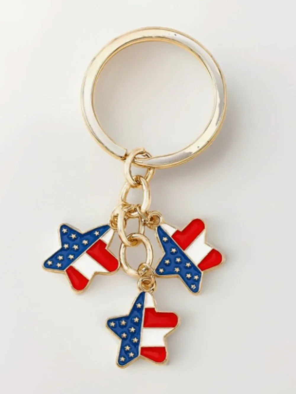 USA Patriotic Star Charm Keychain Red White Blue Enamel‎ America 250 Celebration